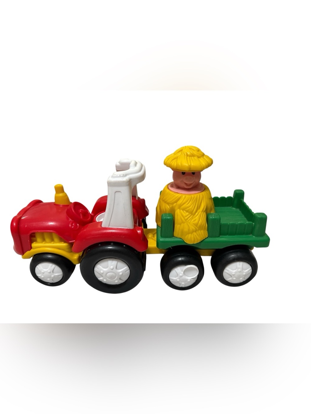 Little People Tractor with Pop-Up Pig in Hay. Red Tractor Green Trailer Tested